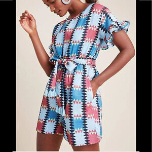 Anthro Charvi Printed romper in Sky Sz S